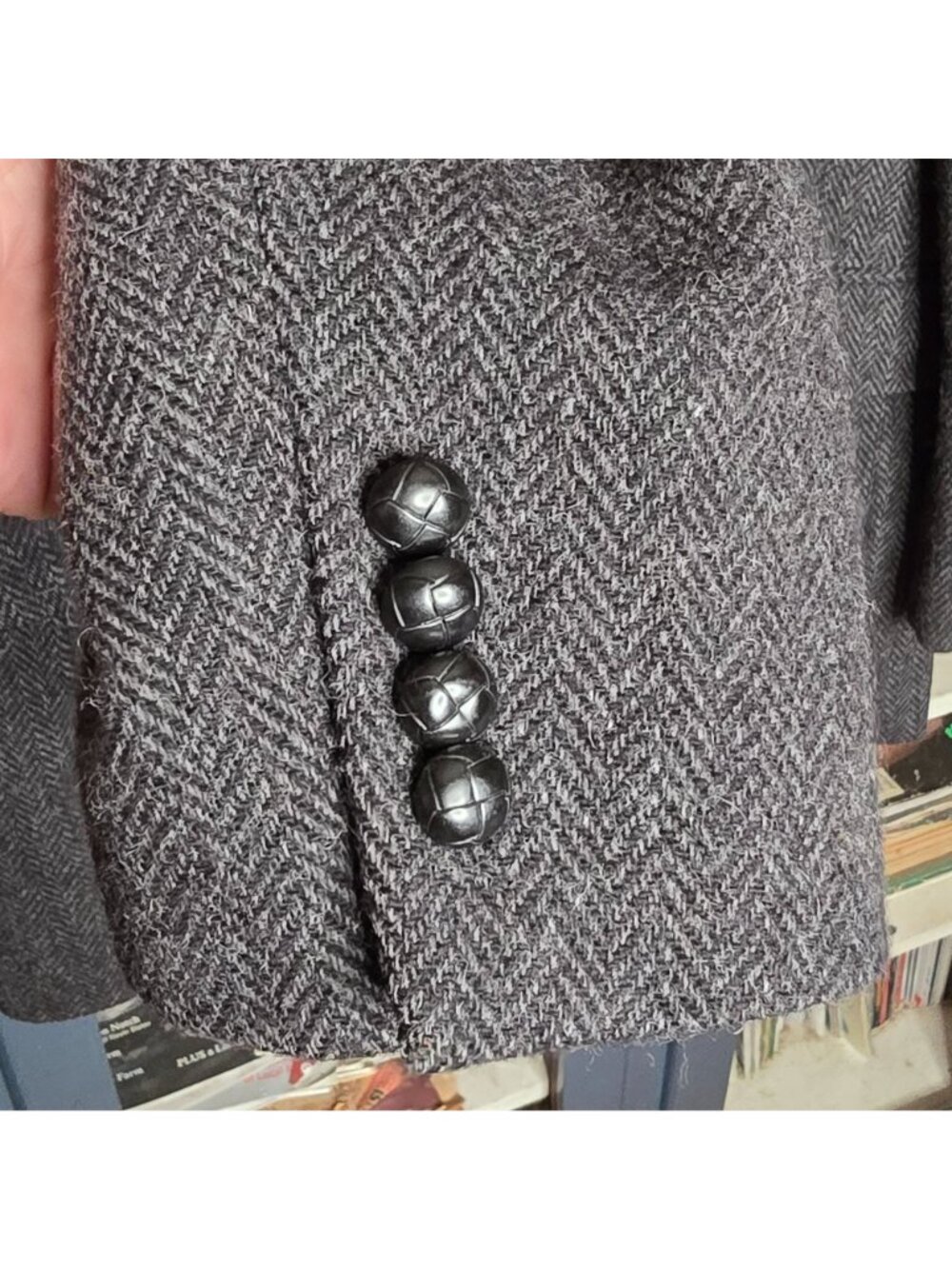 Vintage Ralph Lauren Herringbone Tweed Wool Blazer 44L Gray Lined Two-Button - Picture 7 of 11
